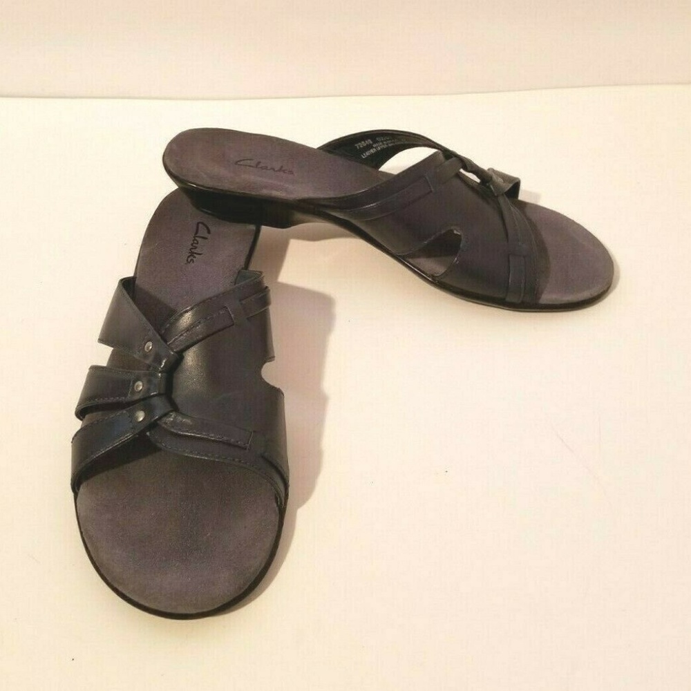 Clark's Women's Gray Leather Slip-on Sandals Sz 6M